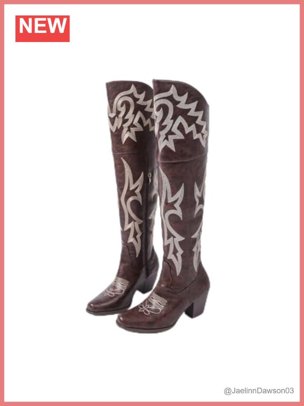Over-the-Knee Western Cowboy Boots Square Toe PU Leather Embroidered Zipper